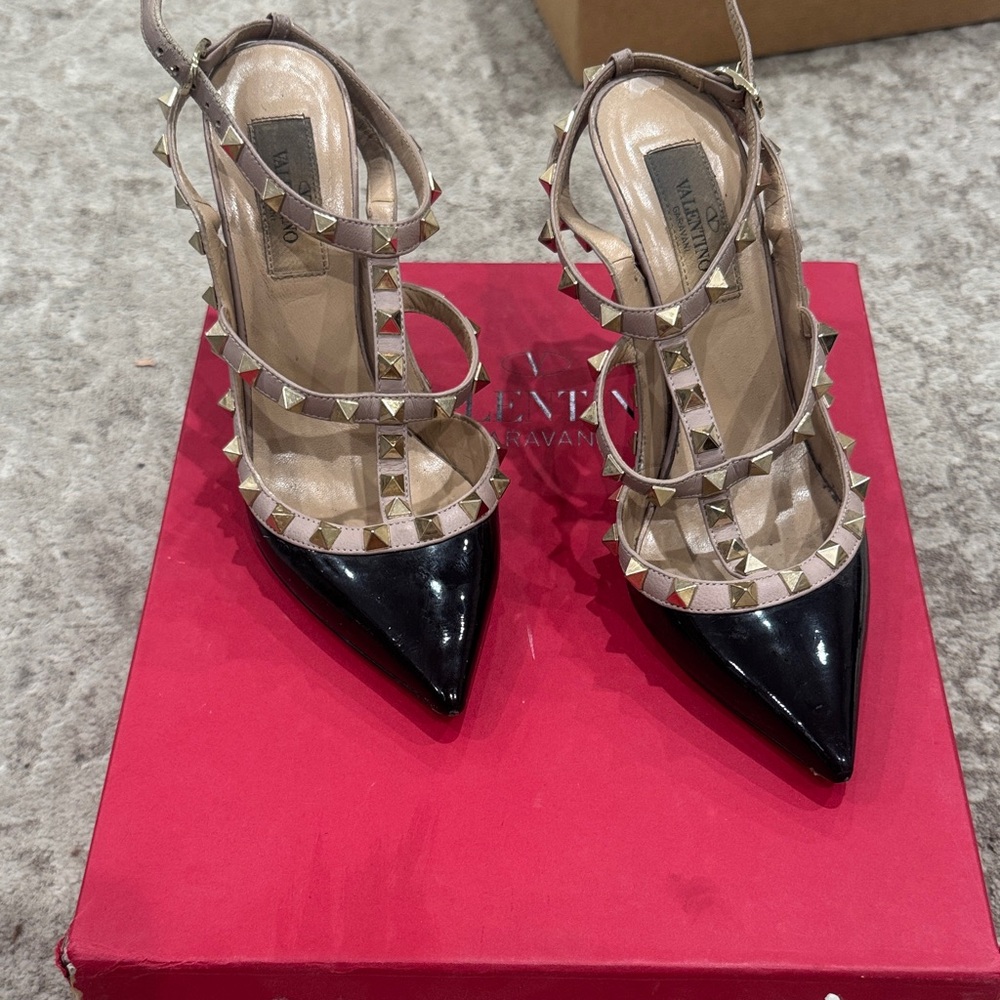 Valentino Black and Cream Studded Heels